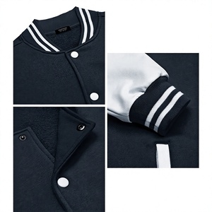 Men's Black White Varsity <b>Jacket</b> Regular Fit <b>Mandarin</b> <b>Collar</b> Solid Color Breathable Wool Cotton Casual Winter Wear - Product Image 6