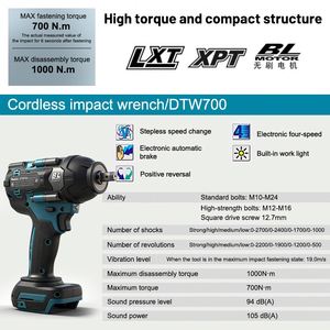 Clé à chocs électrique sans fil <span class=keywords><strong>18V</strong></span> <span class=keywords><strong>Makita</strong></span> DTW700 à couple élevé pour la réparation automobile et l'assemblage de machines lourdes - Product Image 6
