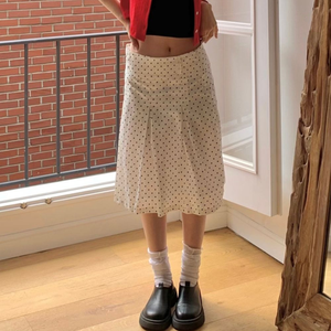 กระโปรงมิดิจีบลายจุด Sweet Girl สำหรับผู้หญิง สีตัดกัน ทรงหลวม เอวต่ำ กระชับสัดส่วน สไตล์ลำลอง - Product Image 4