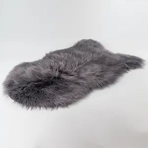 Tapis en fausse fourrure de lapin gris foncé en peau de mouton Super doux Shag en peluche tapis imprimé moderne pour salon de chevet