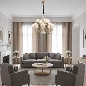 Lustre en laiton de style français de luxe, abat-jour à franges en cristal, <span class=keywords><strong>plafonnier</strong></span> multi-bras pour projet immobilier - Product Image 4