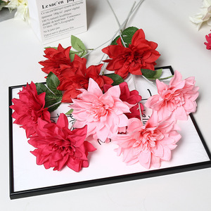 ดอกดาเลียประดิษฐ์ ลิชาว ช่อดอกไม้ผ้าไหม 3 หัว สำหรับตกแต่งงานแต่งงาน สีแดง ขาว ชมพู - Product Image 2