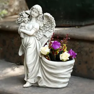정원 냄비 복고풍 정원 풍경 유럽 스타일 장식 조각 안뜰 빌라 장식 유물 크리 에이 티브 천사 꽃 항아리