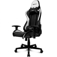 Chaise de jeu professionnelle Drift Gaming en cuir noir/blanc, accoudoirs réglables 2D, vérin à gaz 2 positions, pivotante, design moderne papillon, métal