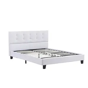 queen size white PU bed frame packed in one box hot sale bed frame with buttoned headboard one box bed frame with upholstery