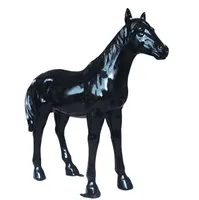 Statue d'animal en résine de cheval noir et blanc grandeur nature en fibre de verre, décoration artisanale réaliste d'animaux de jardin en fibre de verre