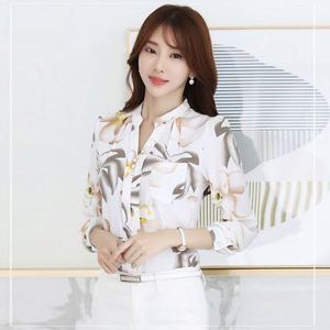 Nouvelle Mode Blouse en Chiffon <span class=keywords><strong>Col</strong></span> <span class=keywords><strong>V</strong></span> Ajustée pour <span class=keywords><strong>Femme</strong></span>, Chemise Fleurie à <span class=keywords><strong>Manches</strong></span> <span class=keywords><strong>Longues</strong></span> avec Boutons Décoratifs, Idéale pour le Bureau et le Travail - Product Image 3