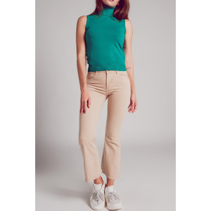 Jeans de Cintura Alta con Corte Acampanado en Color Arena - Product Image 4