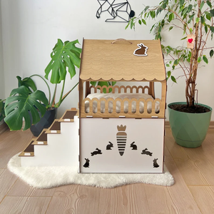 Peluche di legno di pelle di coniglio casa giocattolo castello con Tunnel a scomparsa casetta per animali domestici per conigli cani e gatti - Product Image 4