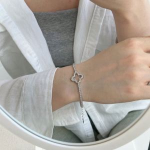 Dylam Top Jewelry 925 Sterling <b>Silver</b> Hypoallergenic Non Tarnish 5A Cubic Zirconia Four Leaf Clover <b>Charm</b> Tennis <b>Bracelet</b> - Product Image 5