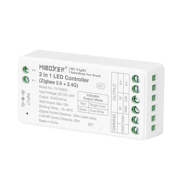 Miboxer Mi Light FUT035Z+ 2 in 1 ZIGBEE 3.0+ 2.4G 1 Channel Single Color and 2 Channel Dual White LED Controller