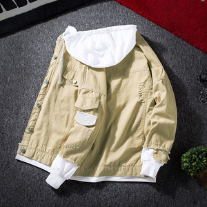 Chaqueta cortavientos de calle autocultivo de algodón orgánico para hombre, abrigo de lavado con capucha, traje de mendigo con agujeros, chaqueta de bombardero de hip-hop - Product Image 4