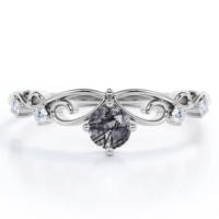 Bagues de fiançailles minimalistes en argent sterling 925 avec pierre de quartz rutilé noir brut de qualité supérieure, style antique