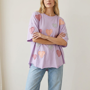 T-shirt décontracté en jersey tricoté pour femme, coupe courte, manches courtes, imprimé, avec patch brodé personnalisé, style streetwear, vente en gros - Product Image 1