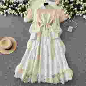 Vestido Midi Casual Entallado de Primavera 2025 para Mujer con Manga Linterna, Bordado y Malla, Rojo - Product Image 2