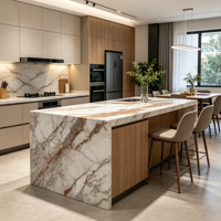 Dalle de Quartzite Rare, Base Blanche Naturelle, Veine Rouge, Pierre Translucide pour Mur de Fond de Villa Moderne et Applications de Plateau de Table