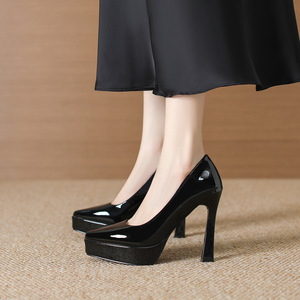 <span class=keywords><strong>Zapatos</strong></span> de Vestir Formales de Tacón Cuadrado para <span class=keywords><strong>Mujer</strong></span>, Impermeables, con Plataforma, Punta Puntiaguda, de <span class=keywords><strong>Charol</strong></span> Negro, a la Moda, para Club Nocturno o Trabajo - Product Image 2
