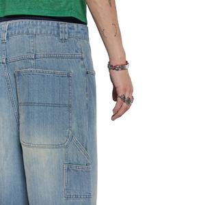 Jeans de carpintero holgados vintage para hombre al por mayor, de tiro bajo, de mezclilla gruesa con efecto slub, lavado claro - Product Image 5
