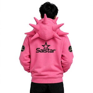 Premium Black Spiked Pink Hoodie <b>Jacket</b> <b>Gothic</b> Punk Zip Up Hoodie Custom 3D Spike Hood Sweatshirt for Men & Women - Product Image 2