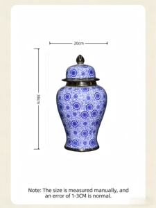 Pot de rangement en céramique chinoise peint à la main, motif floral Art Déco bleu et blanc avec accents dorés, écologique, pour la décoration de villa - Product Image 3