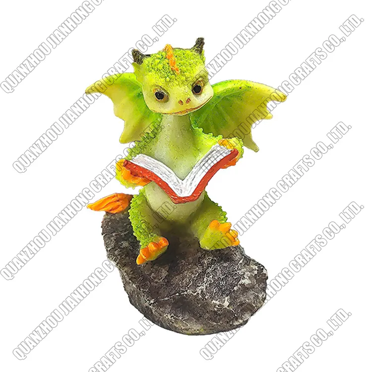 Büyük boy ejderha üzerinde oturan taş okuma hayvan minyatür reçine heykeli dekor ejderha heykelcik hediye