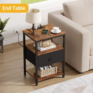 2026 mộc mạc 3-tầng lưu trữ đầu giường với có thể điều chỉnh ngăn kéo phòng ngủ cuối bảng với Trạm Sạc cho phòng khách - Product Image 4