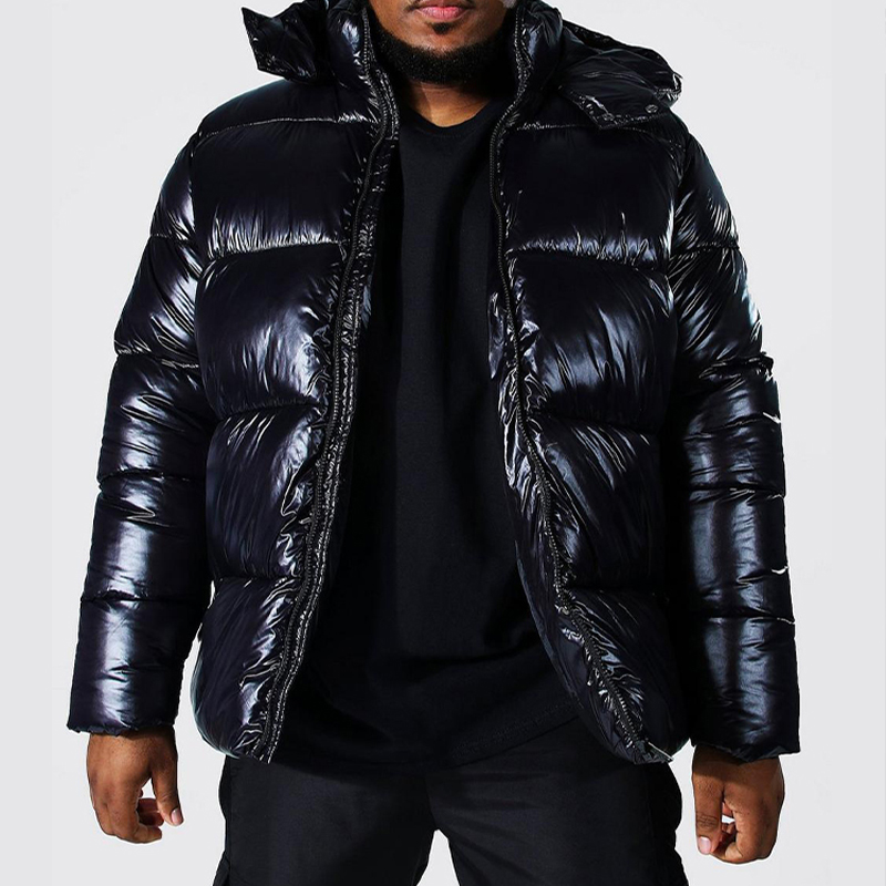 high quality oem hooded black heavy designer coat winter bubble plus size custom men shiny puffer outdoor men's jackets