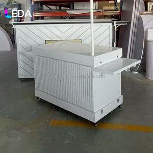 Chariot de nourriture mobile pliable avec roues pour événements, LEDA, moderne, en métal blanc, personnalisable, pour bonbons, desserts, parapluie, bar - Product Image 6