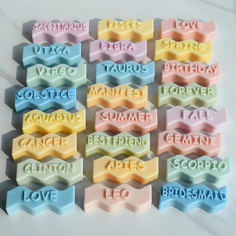 Custom Name 3D Wave Shape Manifest Letters Candle Silicone Mold Moule Bougie Text Design Molde De Velas Candle Mold Silicone