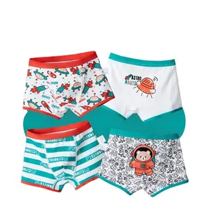 Cool mile garment factory wholesale 4pcs Soft and Comfy Boxer Briefs for Toddler Boys Class A 100% cotton underwear for children