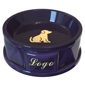 Kustom merek logo stiker mewah Premium keramik pengumpan anjing peliharaan bulat ungu porselen mengkilap fungsional mangkuk makanan Kibble air - Product Image 1