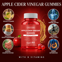 Complément Alimentaire Gommes au Vinaigre de Cidre de Pomme, Flacon de 60 Unités, Marques OEM à Étiquette Privée
