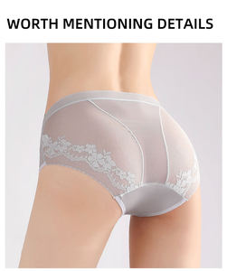 Braguitas de Cintura Media <span class=keywords><strong>para</strong></span> Chicas Curvilíneas, Talla Grande, Lencería Ligera de Lujo, Encaje Sexy, Malla Transparente, 100.00 kg - Product Image 4