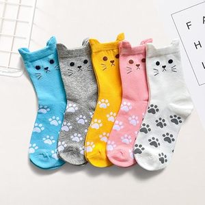 Adorabili 5-Pack da donna <span class=keywords><strong>calzini</strong></span> da gatto <span class=keywords><strong>con</strong></span> orecchie 3D facce gattino e stampe zampa Logo personalizzato corpo/polsino <span class=keywords><strong>calzini</strong></span> alla caviglia Set all'ingrosso/ordini - Product Image 2
