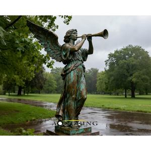 Statua di Angelo in Bronzo in Ginocchio in Preghiera, Grandezza Naturale, Patina Anticata, Scultura di Angioletto per Decorazione Esterna, Giardino, Cimitero - Product Image 4