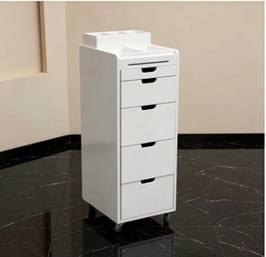 White Salon Trolley with <b>4</b> <b>Drawers</b> and Wheels for Easy Moving Minimalist Design <b>Plastic</b> <b>Storage</b> Cabinet - Product Image 1