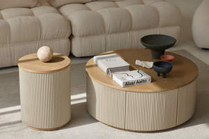 Scandinavian Modern <strong>Table</strong> Reclaimed Oak Made <strong>Round</strong> Coffee <strong>Table</strong> <strong>with</strong> <strong>Storage</strong> Light Color Wooden <strong>Side</strong> <strong>Table</strong> - Product Image 3