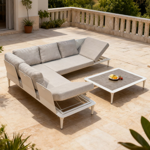 Set di Divani Moderni <span class=keywords><strong>in</strong></span> <span class=keywords><strong>Alluminio</strong></span> <span class=keywords><strong>per</strong></span> Esterni, Giardino, Patio, Soggiorno e Uso Alberghiero - Cuscini Resistenti e Impermeabili - Product Image 2