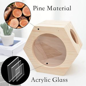 Nid pour petits animaux, cabane en bois, design hexagonal transparent en acrylique, maison à pois pour hamsters, chinchillas, animaux nains - Product Image 3
