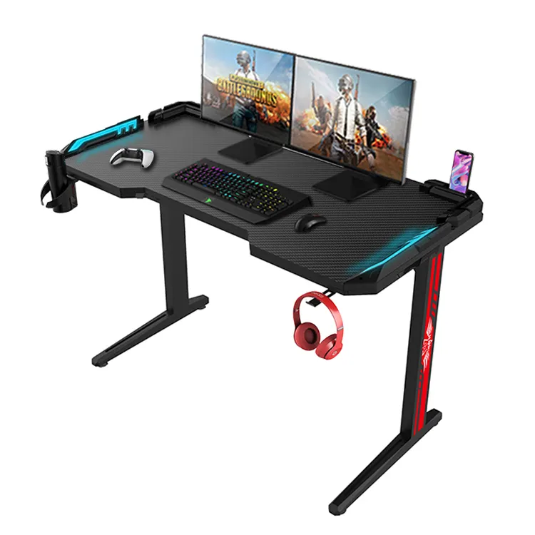 RGB-Gaming-Schreibtisch mit LED-Leuchten E-Sport-Computer-Spieltisch PC-Gamer-Schreibtisch
