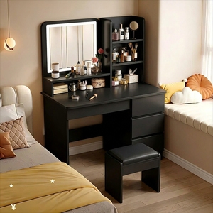 Coiffeuse tendance personnalisée en bois MDF avec miroir LED pour chambre à coucher, style simple et minimaliste pour filles et femmes - Product Image 2