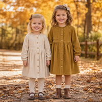 Robe en velours côtelé vintage personnalisée avec logo pour petites filles, poches avant, col rond, taille haute, jupe évasée, vente en gros