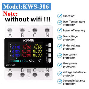 Compteur de puissance WiFi 85-290V KWS-306WF Testeur d'énergie numérique Protection contre les surtensions et les surintensités Relais de commutation Écran couleur Rail de guidage 3P Table - Product Image 2