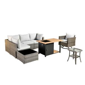 طقم أثاث حدائق مكون من 8 قطع، أريكة قطاعية دوارة مع موقد نار، أثاث خارجي للحدائق والشرفات والفناء الخلفي - Product Image 1