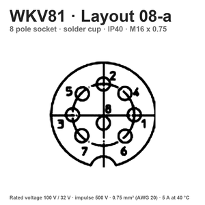 Conector Circular M16 de 8 Pines <span class=keywords><strong>WKV</strong></span> 81 (100V) Hembra con Terminales de Soldadura IP40, Conector de Aviación Redondo, Disponible en Stock, Fábrica China - Product Image 3