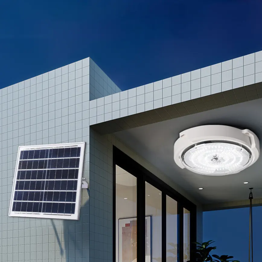 Solar Power Light Ceiling Lamp Outdoor IP65 Waterproof Smart Sensing for Home Corridor Landscape Decoration with Control