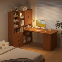 Bureau d'étude multifonctionnel moderne en MDF avec bibliothèque, bureau d'ordinateur avec étagères de rangement et tiroirs pour la maison et le bureau
