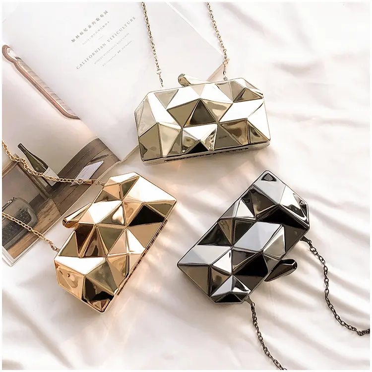 Party Shoulder Gold Acrylic Box Geometry Evening Bag Elegent Chain clutch hand bags ladies evening clutch bag