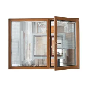 Fenêtres à battants inclinables et tournantes en bois revêtues d'aluminium en verre aveugle controlautomatique à distance