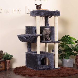 <span class=keywords><strong>Arbre</strong></span> à <span class=keywords><strong>chat</strong></span> écologique double pour chats d'intérieur, avec maisonnette en peluche, perchoir rembourré, poteaux à gratter en bois, sisal, fausse fourrure et papier - Product Image 5